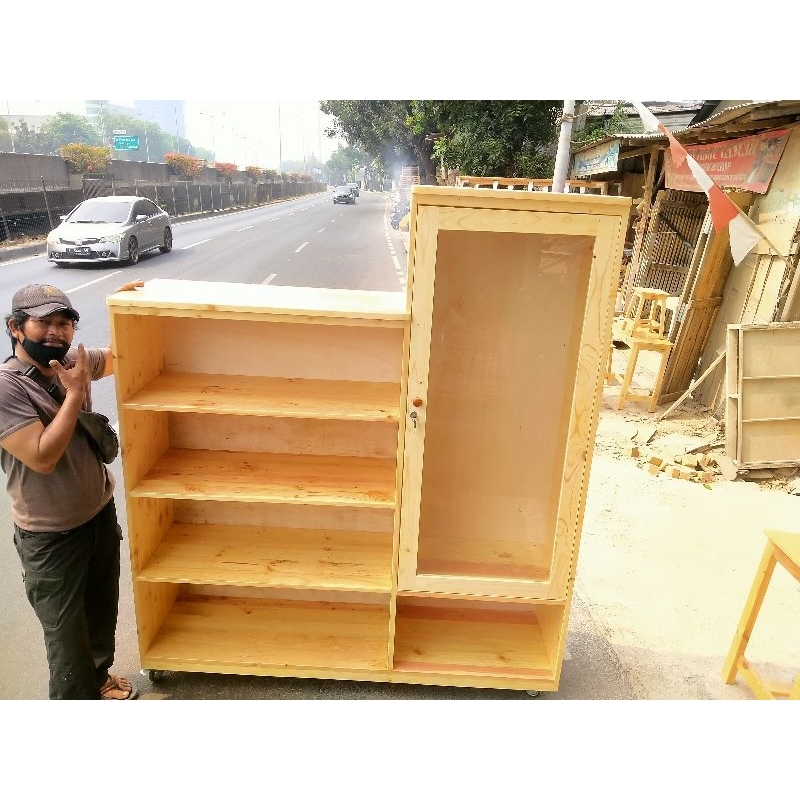 Lemari/Bufet susun kayu jati belanda pintu kaca