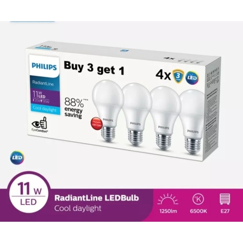 Lampu LED philips 11 watt paket 4 pcs