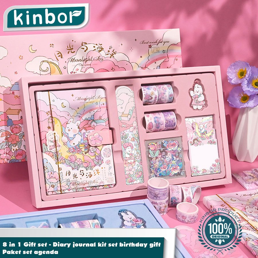 

Kinbor 8 in 1 Gift set/ Diary journal kit set birthday gift/ Paket set agenda
