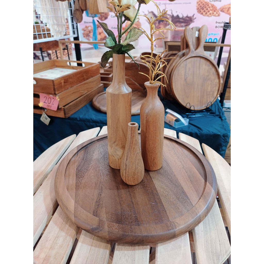 Nampan Bulat Kayu Jati - Tray kayu jati