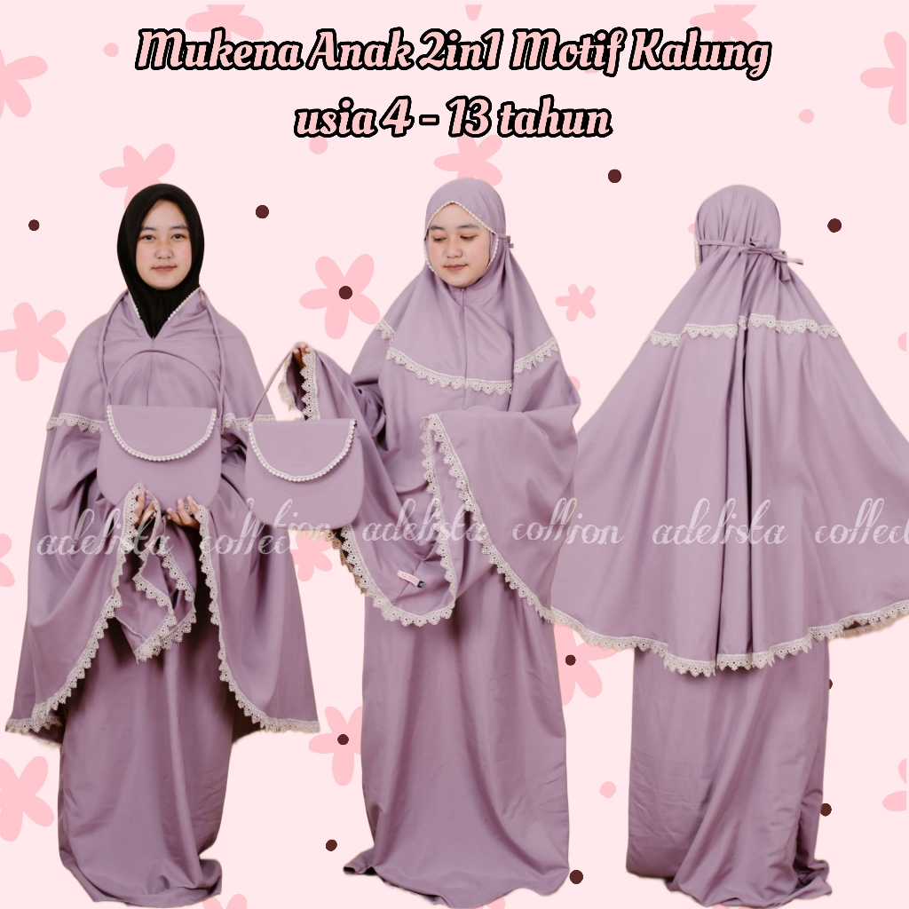 Mukena Anak 2 in 1 Mukena Anak Perempuan Bahan Premium Mukena Anak Warna Lavender