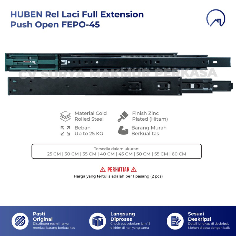 (ISI 2) HUBEN FEPO-45 Rel Laci Full Extension Push Open 30 35 40 45 50 CM