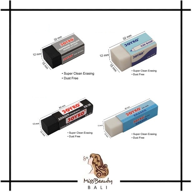 

Penghapus Joyko 526-B40P Kecil / White Eraser Stip Putih Karet Bersih Ujian Exam / Penghapus Joyko 526-B40BL Kecil / Black Eraser Stip Hitam Karet Bersih Ujian Exam