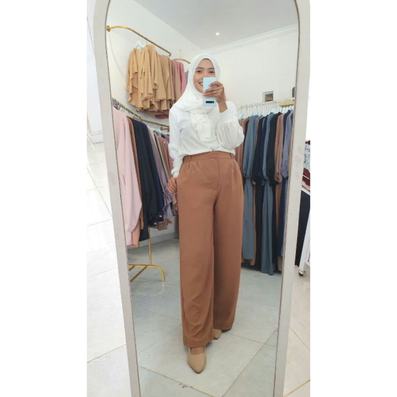 Kulot Highwaist celana panjang kerja wanita crinkle panjang 100cm sampai mata kaki