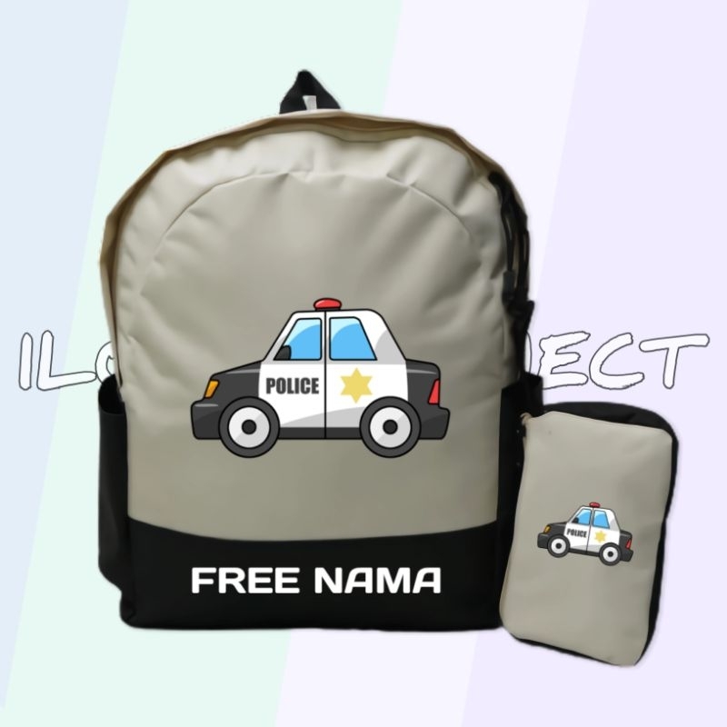 Tas Anak Mobil Polisi Ransel Sekokah Anak Tk Sd Custom Gambar Mobil Polisi Unisex Free Cetak Nama