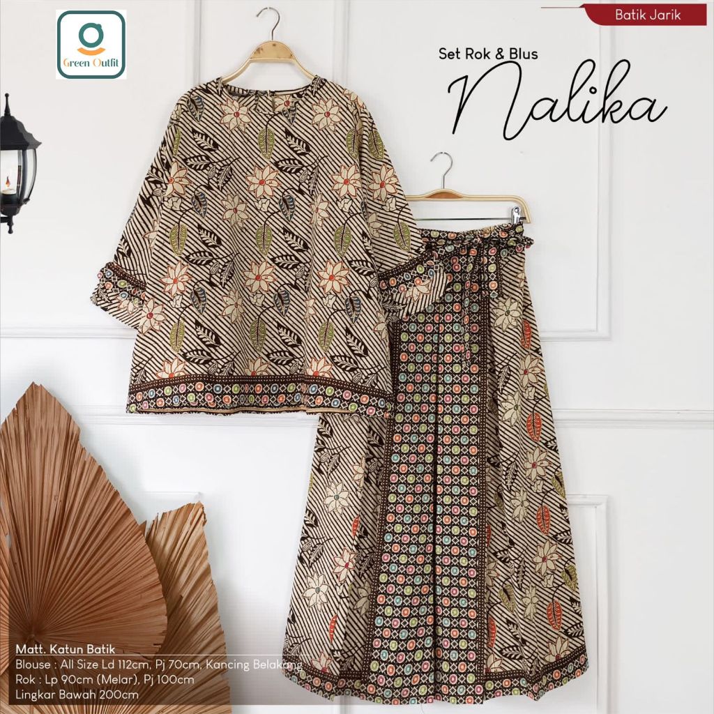 nalika set rok blouse katun batik  ld 112 stelan setelan oneset pakaian baju bluss blus bluse jumbo 