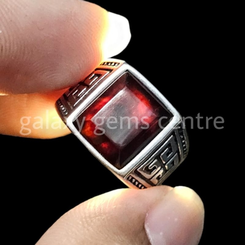 Cincin Pria Batu Natural Kecubung Api Kecubung Wulung Hitam Cutting