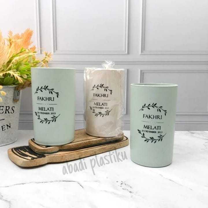 Souvenir Gelas Plastik Lokal New Panjang Kemas Plastik Custom Sablon