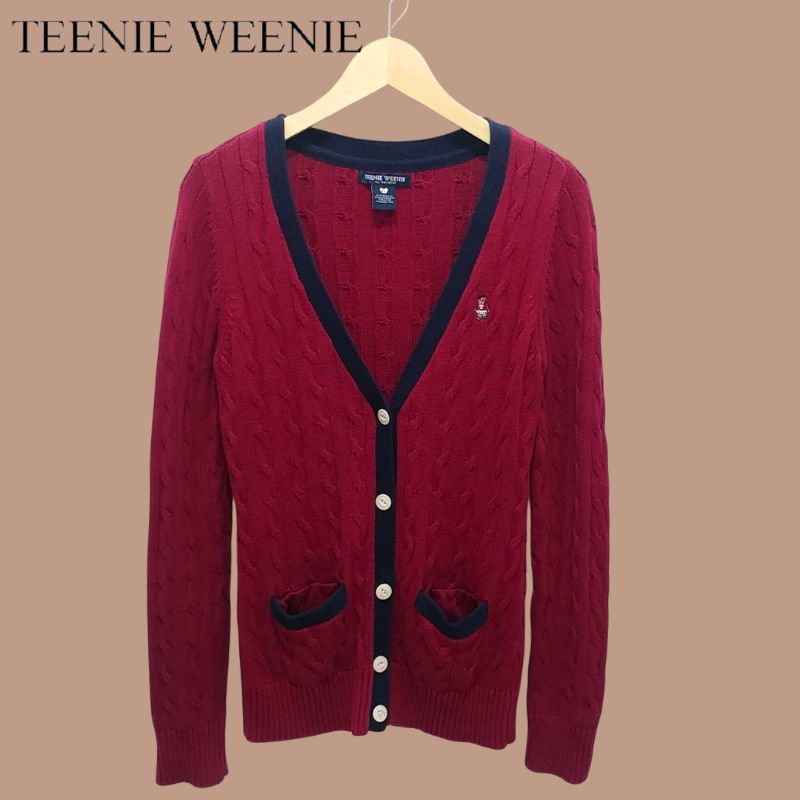 Teenie Weenie Maroon Cable Cotton Cardigan