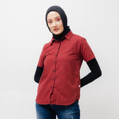 Greenlight Kemeja Wanita Lengan Pendek Polos katun Merah Maroon Women Shirt 011020