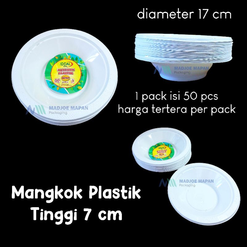 (isi 50pcs) mangkok plastik putih 7 inchi inch sekali pakai