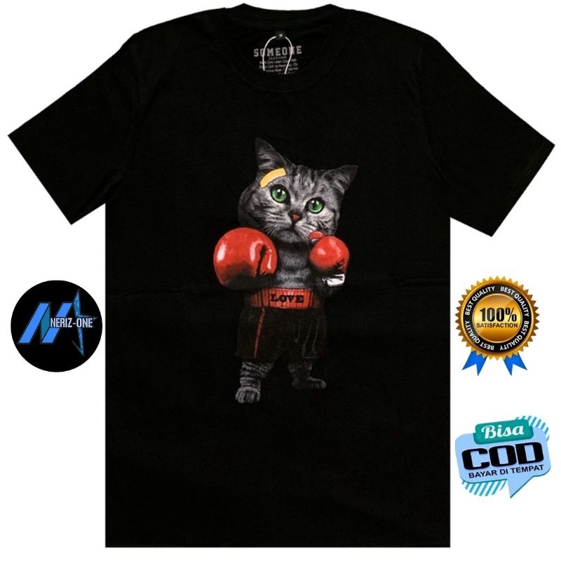 TSHIRT CAT BOXER PREMIUM SABLON DTF | KAOS DISTRO UNISEX ~ BAHAN KATUN COMBED