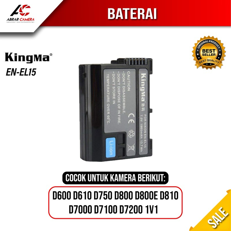 KingMa Baterai Nikon EN-EL15 for Kamera DSLR D7100 D800 D810 D7200 D7000 D750 D850