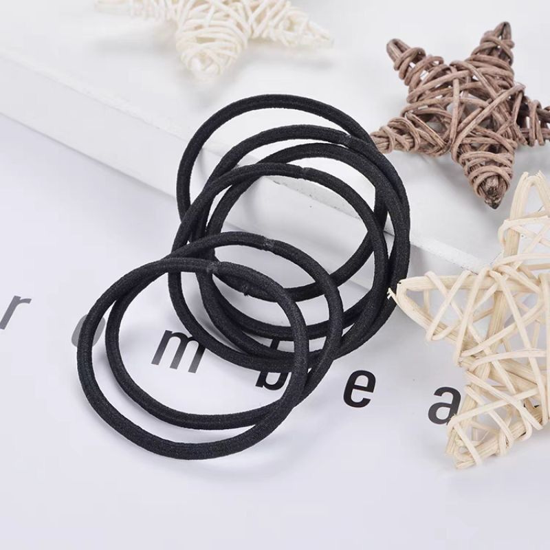 Ikat Rambut Hitam Polos Ikat Rambut Karet Gelang Hitam Polos Elastis Gaya Korea Viral 10 Pcs