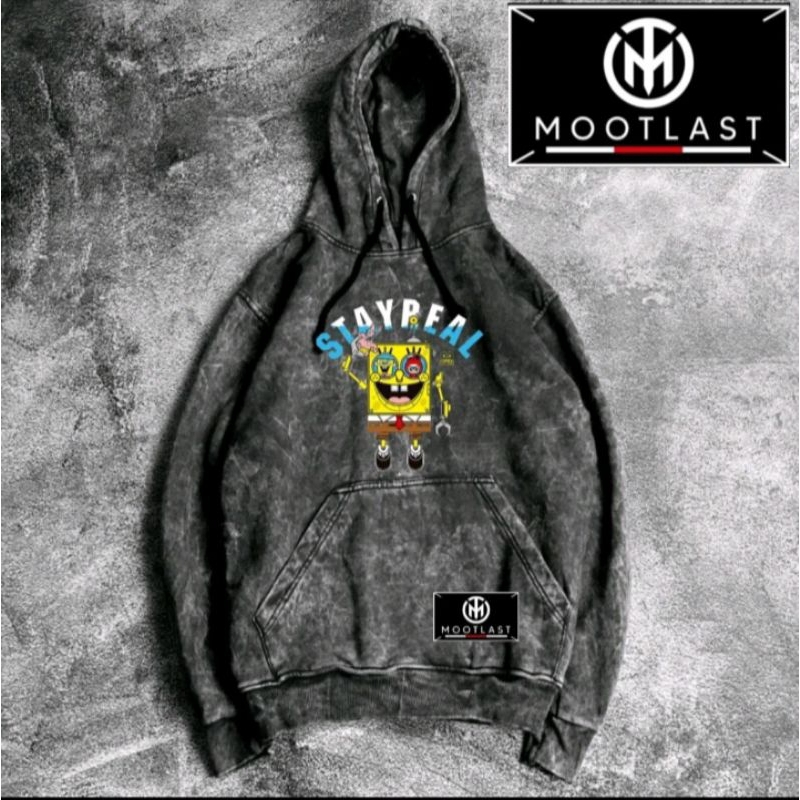 jaket Hoodie sandwash washing casual pria wanita  Spongebob