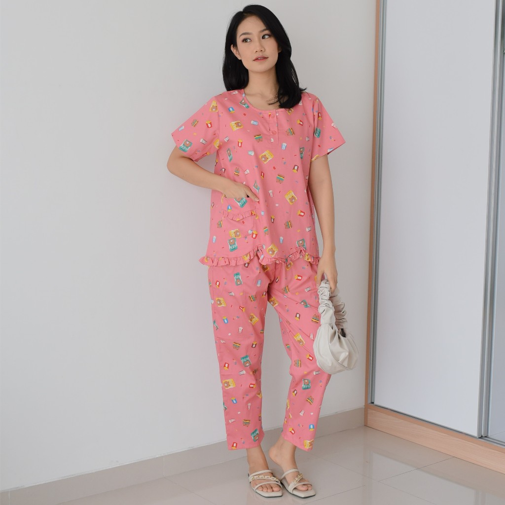 Baju Tidur Sunly | Model Tangan Pendek Celana Panjang Uk 24