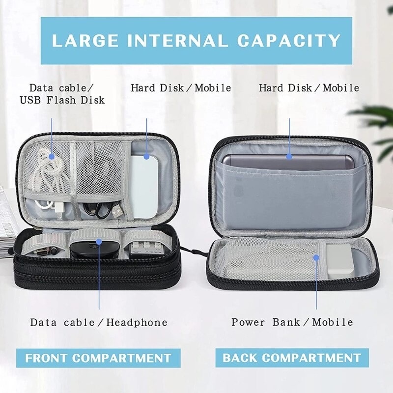 Travel Organizer Pouch Double Layer / Tas Gadget 2 Layer Powerbank Hanphone Kabel Charger Besar Waterproof