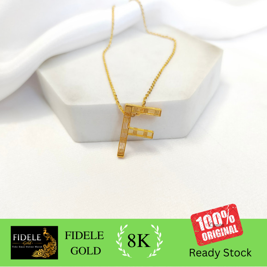 Kalung UBS terbaru alphabold carendelano huruf F Emas asli 375 ubsgold