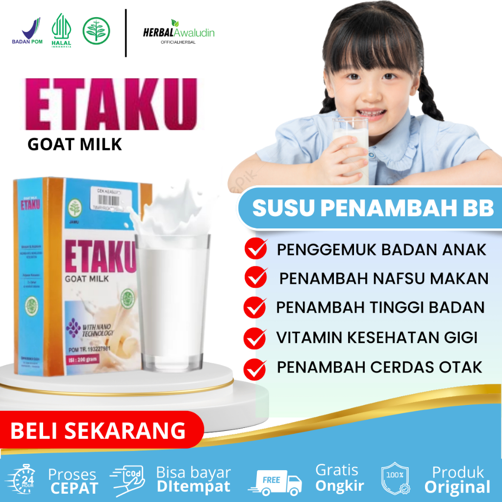 

Susu Penggemuk Badan Anak dan Dewasa, Penambah Berat Badan, Penambah Nafsu Makan, Penambah Tinggi Badan, Susu Tinggi Kalsium Penambah Cerdas Otak Anak - Susu Walatra Etaku Goat Milk 100 % Original