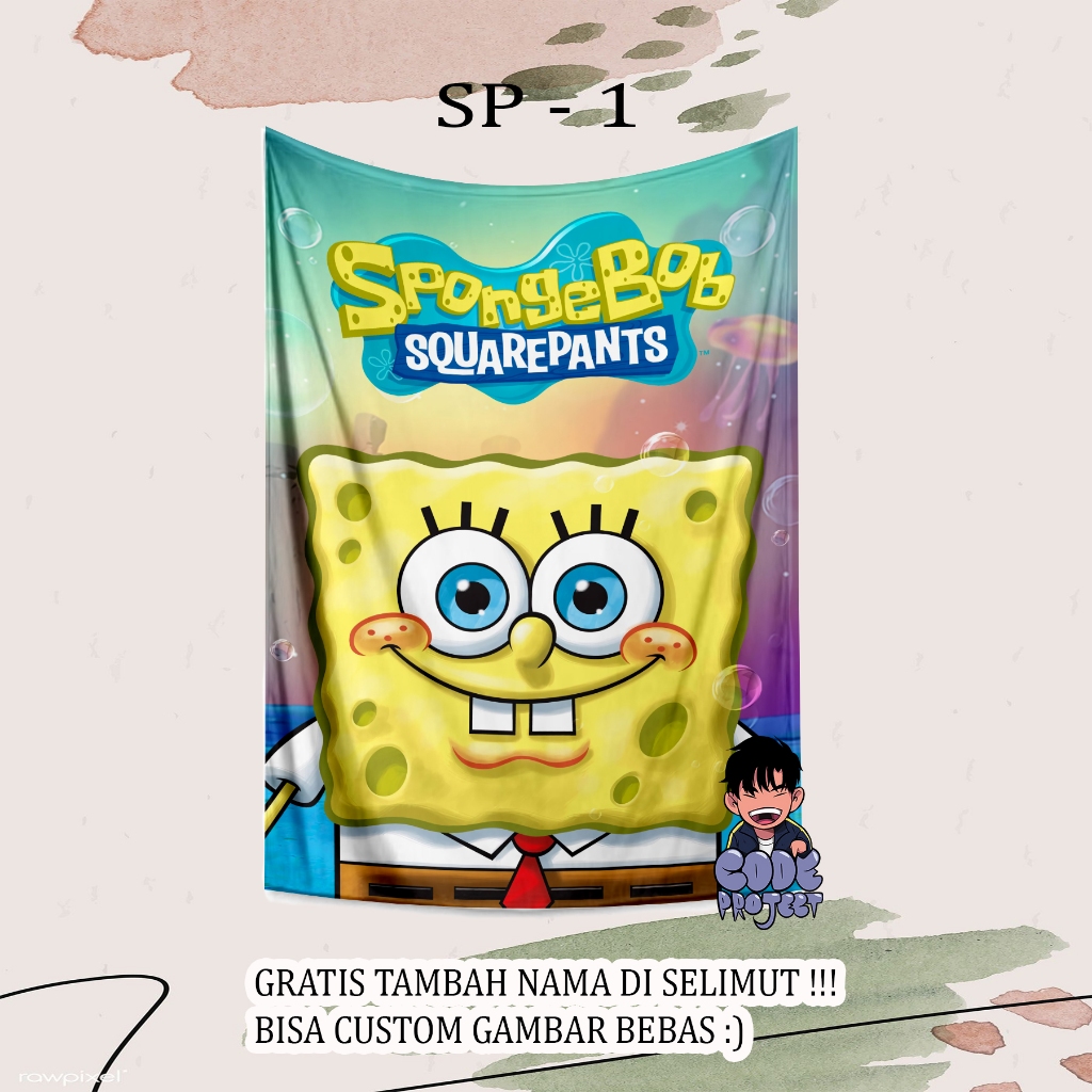 Selimut spongebob - selimut karakter songebob - selimut custom spongebob - selinlmut lucu fullprint