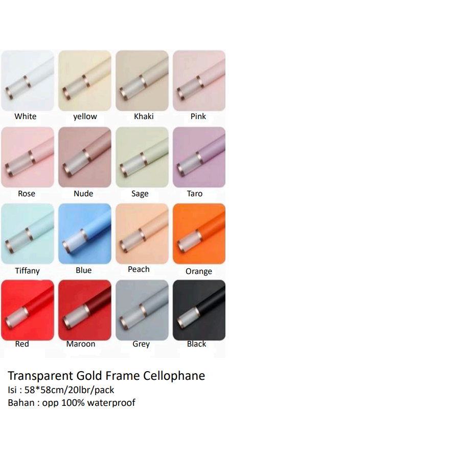 

(5Lembar) Kertas Bunga Buket List Emas/Transparent Gold Frame Cellophane /Wrapping Paper