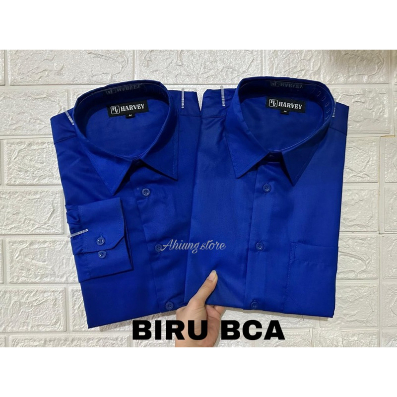 KEMEJA PRIA HARVEY - KEMEJA POLOS LENGAN PANJANG / PENDEK PRIA WARNA BIRU BCA