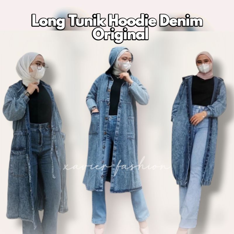 Tasya Bomber Long Hoodie - Hoodie denim Tunik jeans Wanita Original