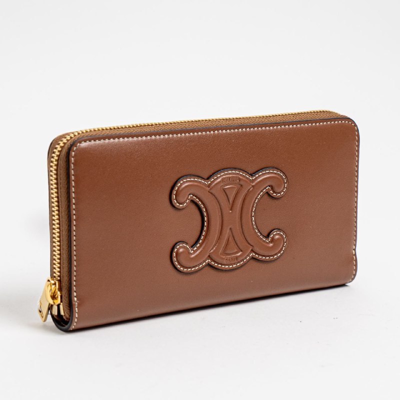 Dompet Celine Large Zipped Wallet Cuir Triomphe in Smooth Calfskin Tan