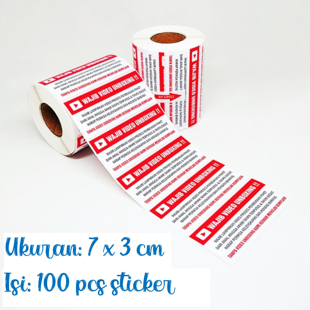 

Sticker Label Wajib Video Unboxing Stiker Pengiriman Olshop 7 x 3 cm (1 pack isi 100pcs)