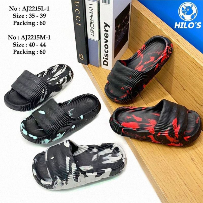 Sandal Slop Adilette Cowok Terbaru Sandal Slide Pria Motif 3D Timbul Sendal Flat Laki Laki Motif Loreng Sendal Slip-On New Hilo's Size 35-39