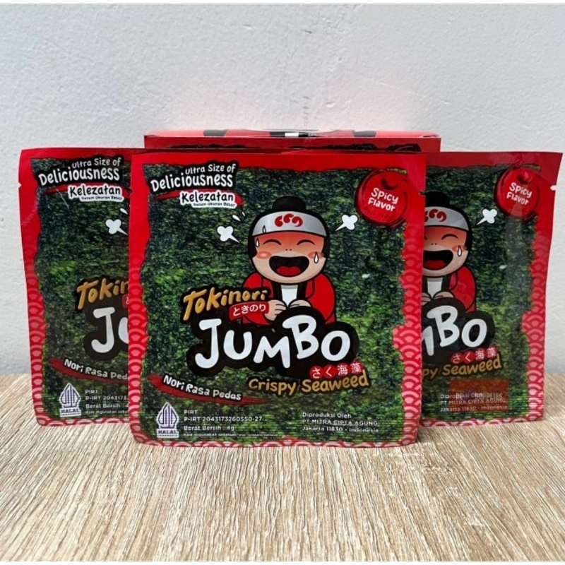 

Tokinori Jumbo Nori rasa Spicy Pedas 4gr x 12pcs (1box) - Seaweed Rumput Laut Snack