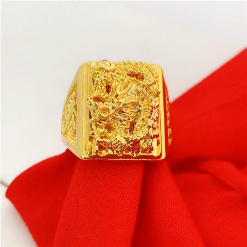 Cincin Naga Emas Timbul Adjustable / Cincin Pria Motif Naga Emas Mewah Elegan / Cincin Gaya Kelasik 