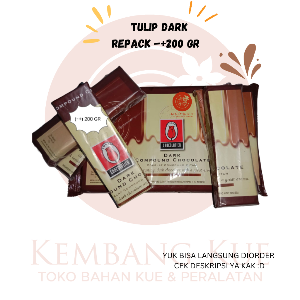 

Tulip Dark coklat compound Kemasan repack -+ 200 Gr/ coklat batang