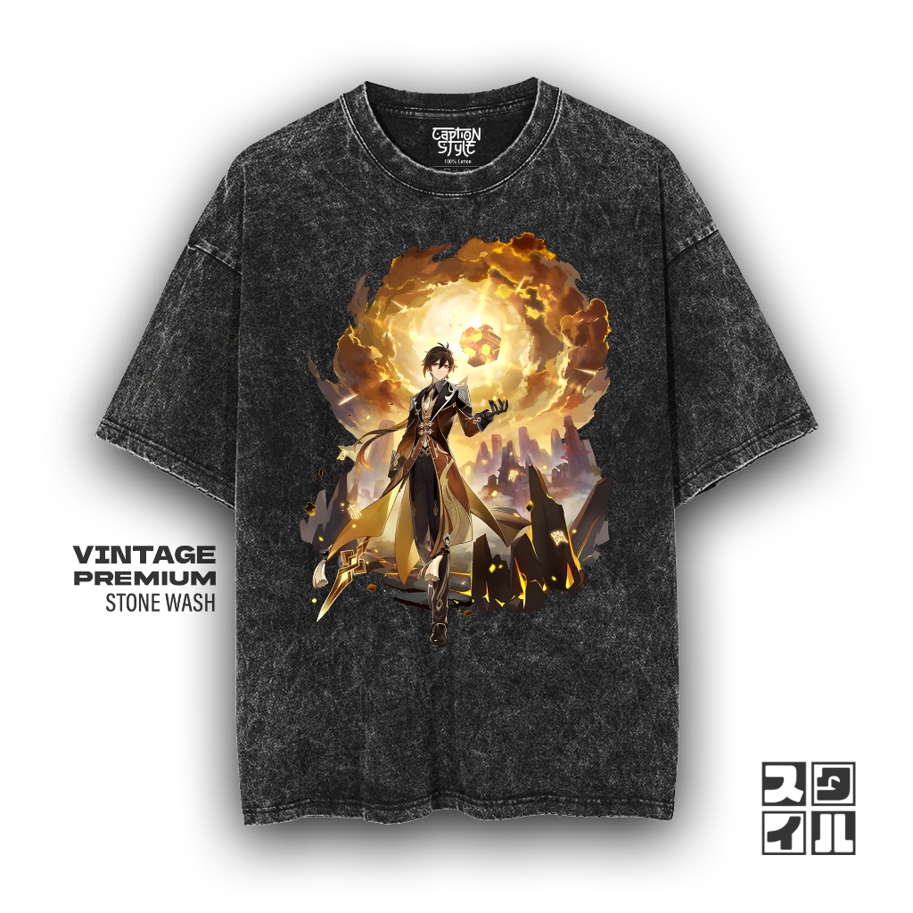 Caption'Style Baju Games Genshin Impact ZHONGLI Kaos Stonewash | Kaos Oversize Wanita | Kaos Pria | 