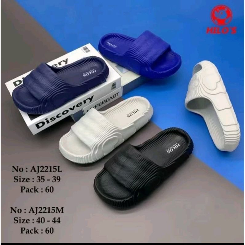 Sandal Slop Adilette Cowok Terbaru Sandal Slide Pria Motif 3D Timbul Sendal Flat Laki Laki Motif Loreng Sendal Slip-On New Hilo's Size 35-39