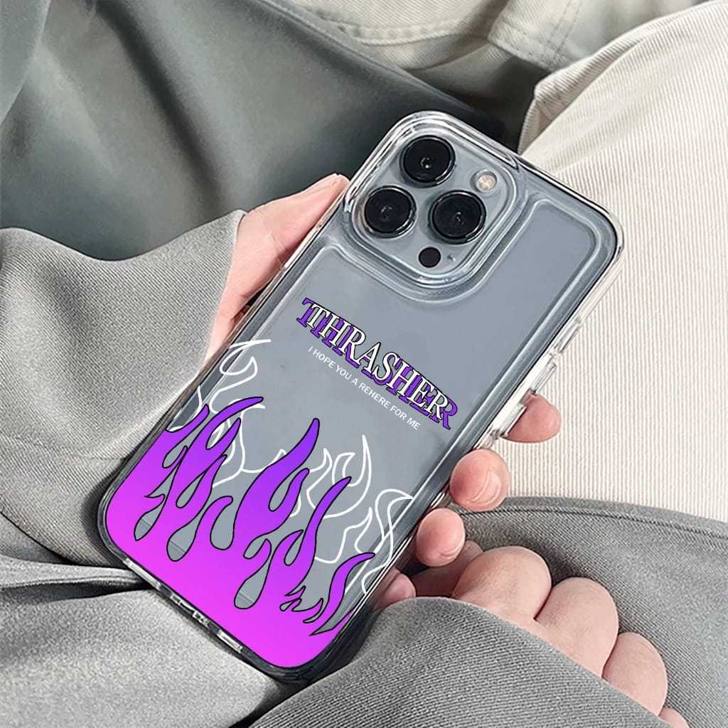 #B12 Case Transparan Bening Proteck Motif Api Thrasher For Realme/samsung/iphone