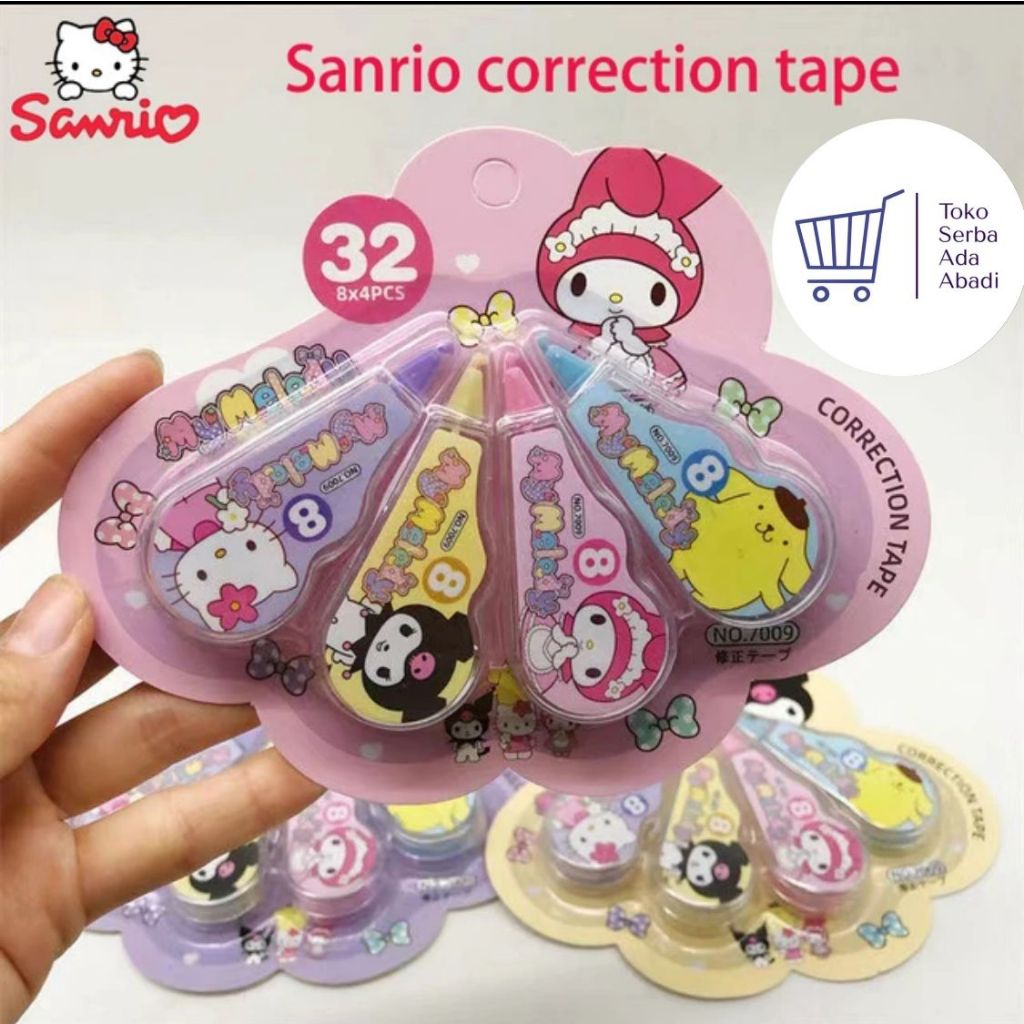 

Correction Tape Roll Sanrio 1 set isi 4 pcs tip x roll gambar sanrio viral unik kekinian set tip x murah terjangkau BISA COD