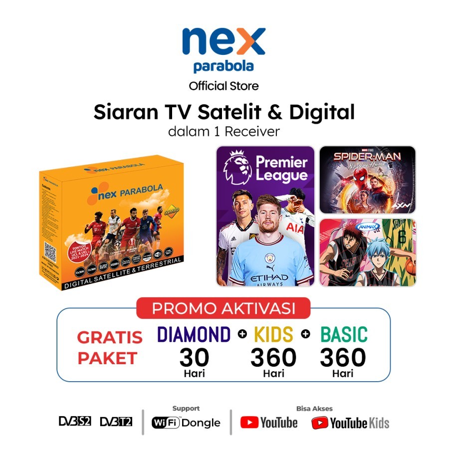 set top box dvbt2 nex parabola combo + dongle wifi