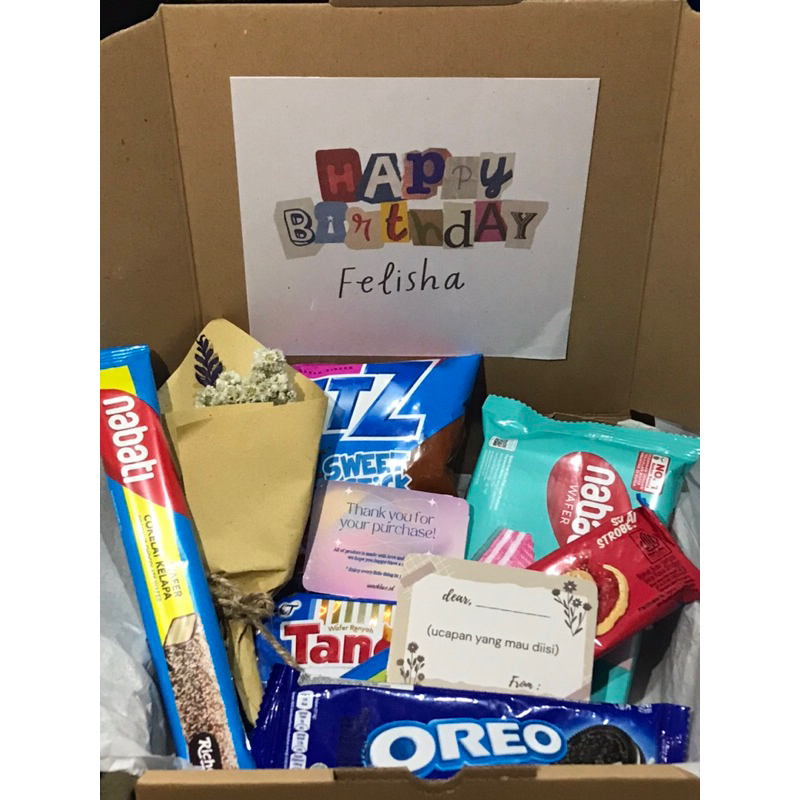 

snack box warna Biru Gift box free costum gift card murah