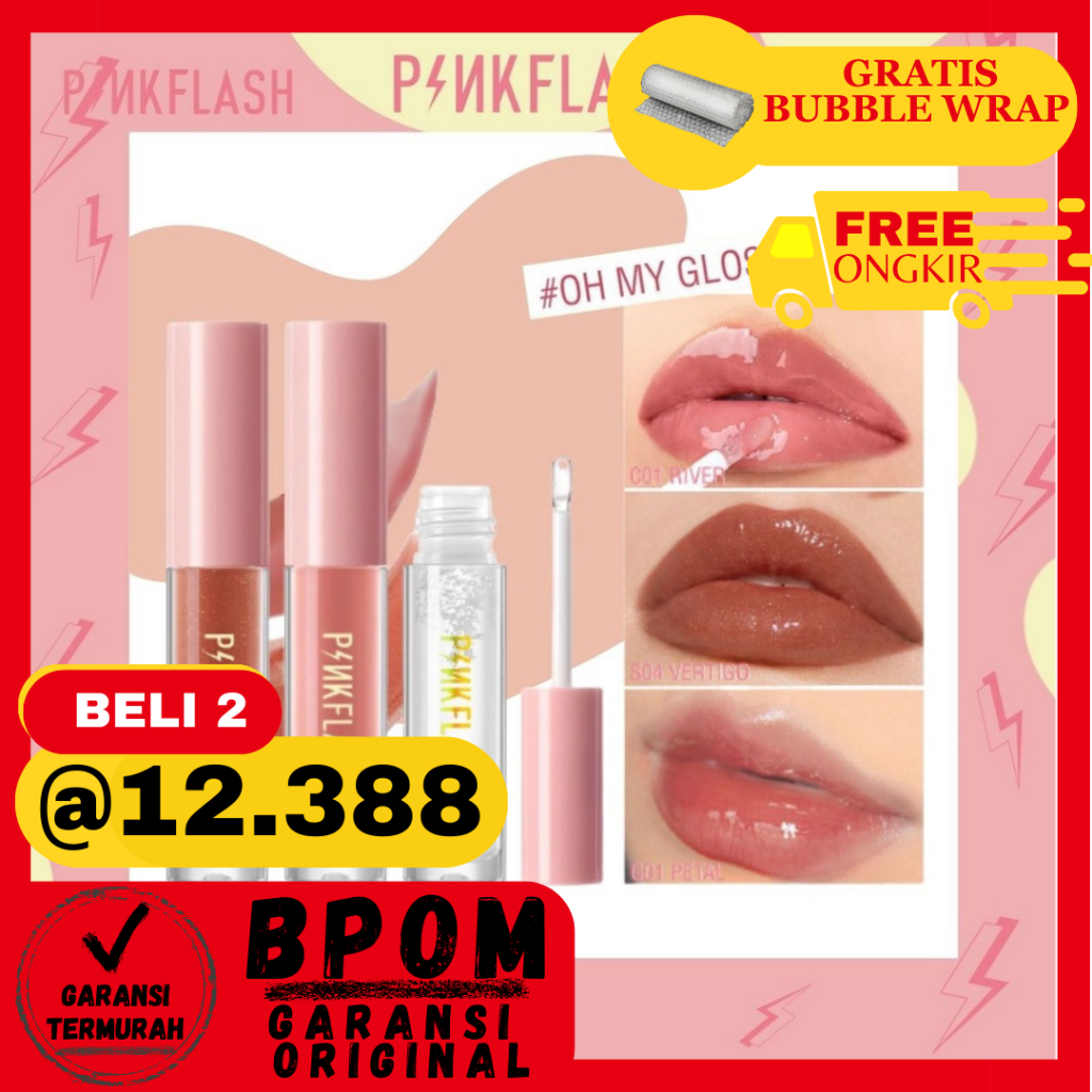 [BPOM dan Ori] PINKFLASH Lip Gloss Waterproof Perawatan Bibir Pelembab Pinkflash LipGloss OhMyGloss