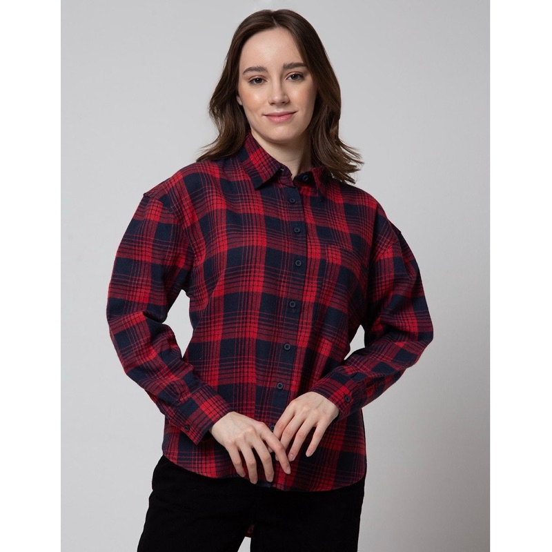 Nevada Kemeja Lengan Panjang wanita merah hitam