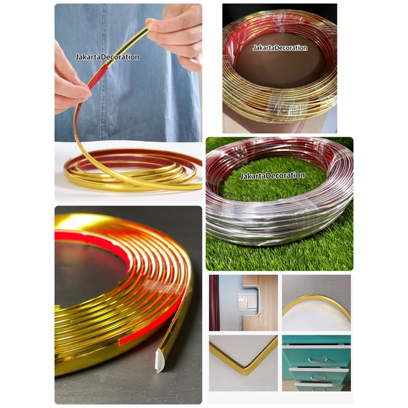 List Emas Gold Silver Hitam Dekorasi Aksesoris Dinding 3D Sticker Pinggir Wallpaper Bingkai Kaca Fur