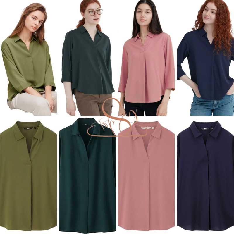 UNIQLO BLOUSE RAYON SKIPPER LENGAN PANJANG BASIC