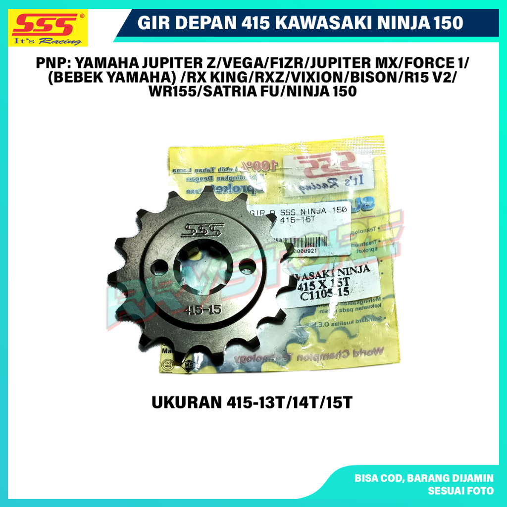 Gir Depan SSS 415 Kawasaki Ninja 150 R Ninja 2 tak Ukuran 13T 14T 15T Gear Depan Ninja TIPIS SSS Rac