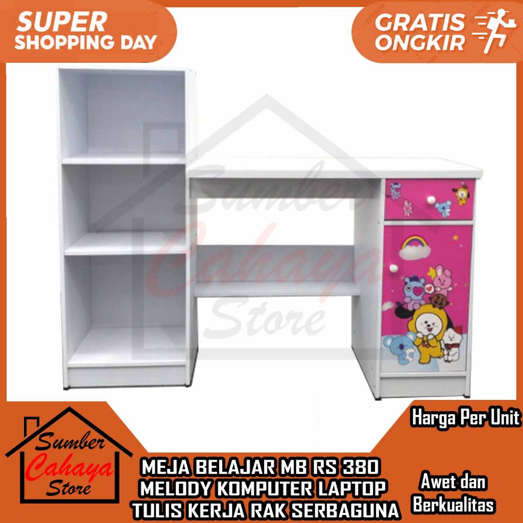 [Kargo] MEJA BELAJAR RAK BUKU TULIS SERBAGUNA MELODY MELODI MBRS 280 380 580 PUTIH BIRU PINK KARAKTE