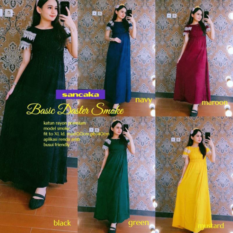 Long dress yukensi renda smoke dress renda kekinian kerut daster renda arab terbaru daster ibu muda