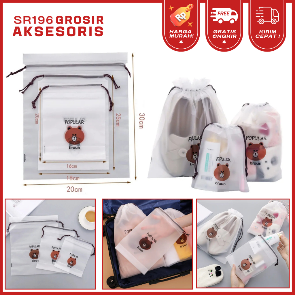 Tas Travel Pouch Mini tempat Simpan Peralatan Mandi Sabun Travel Anti air 3 Ukuran