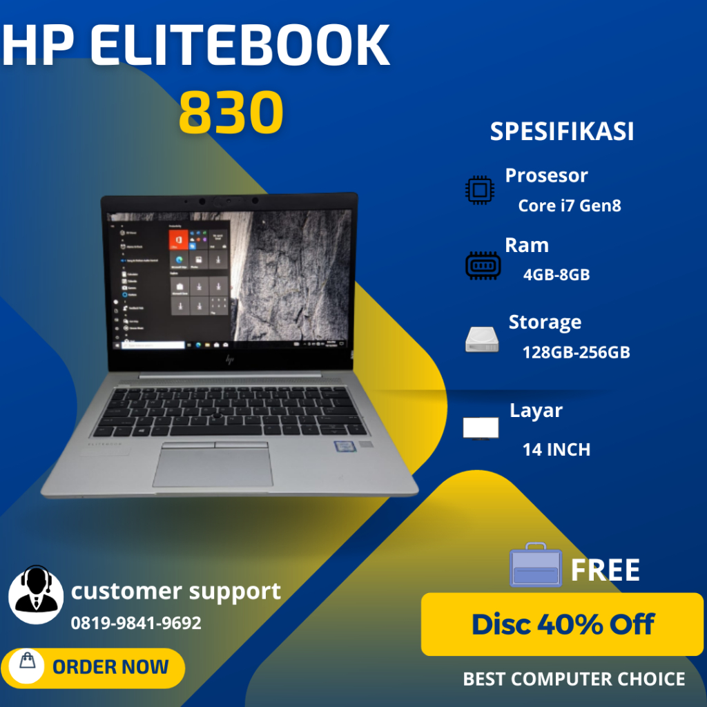 Laptop HP Elitebook 830 Core i7 Gen8 Ram 8GB Ssd 256GB Mulus