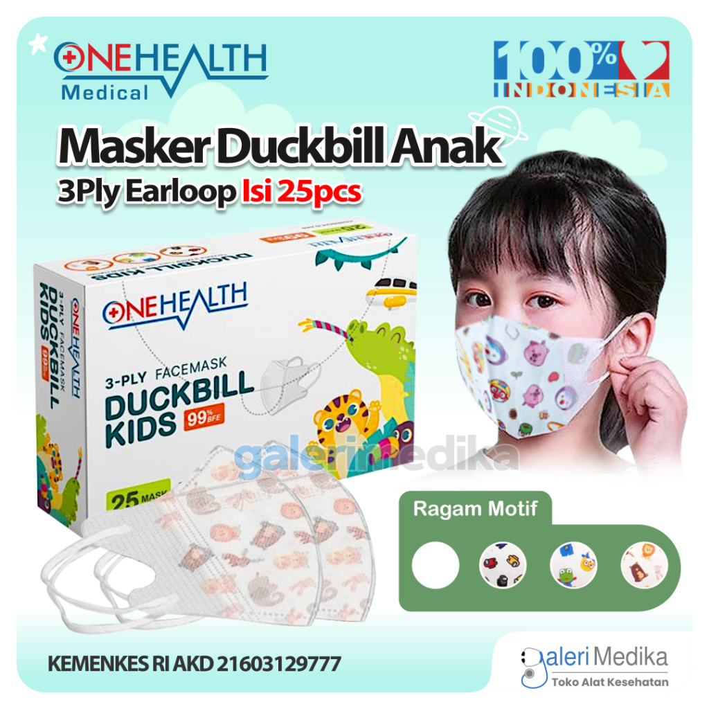 OneHealth Masker Duckbill Anak 3ply Isi 25pcs / Masker Anak OneHealth / Masker Medis Anak