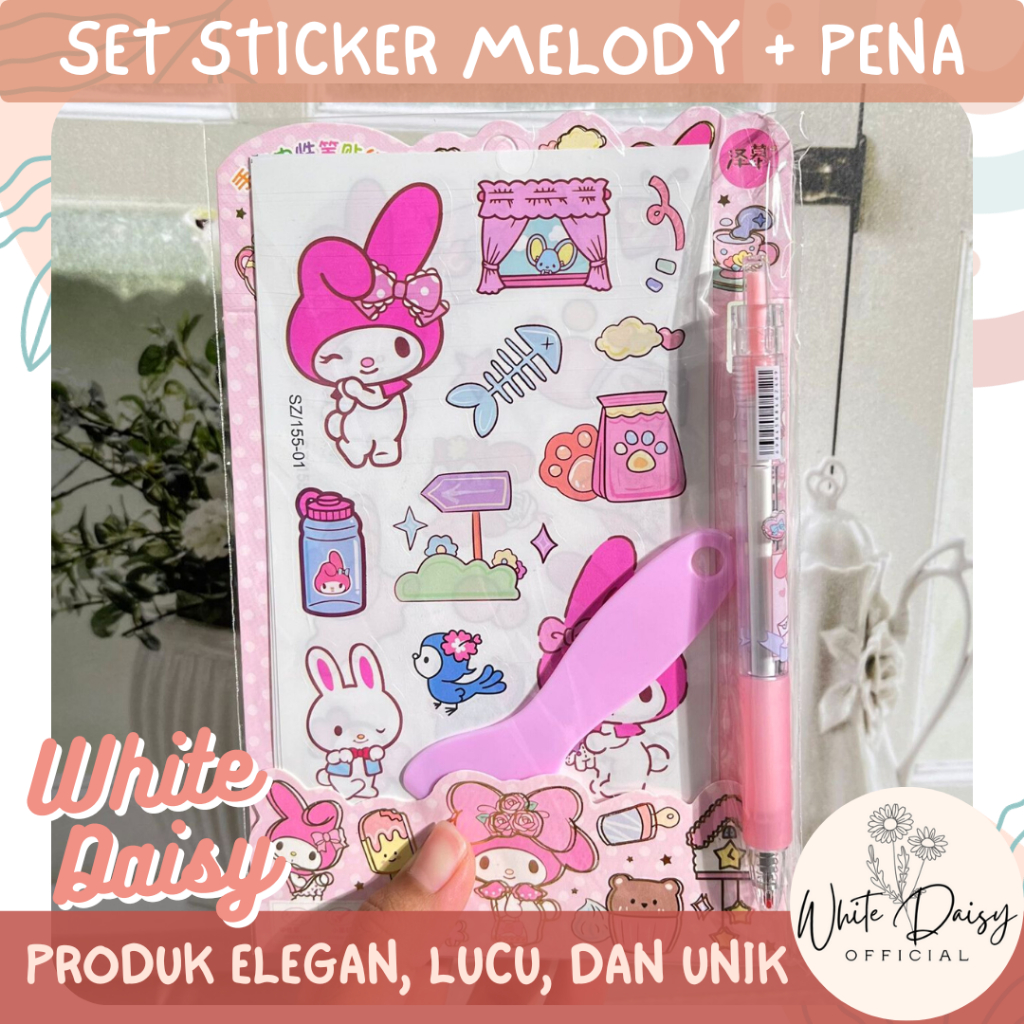 

Set sticker melody + pena premium pulpen lucu unik imut lovely